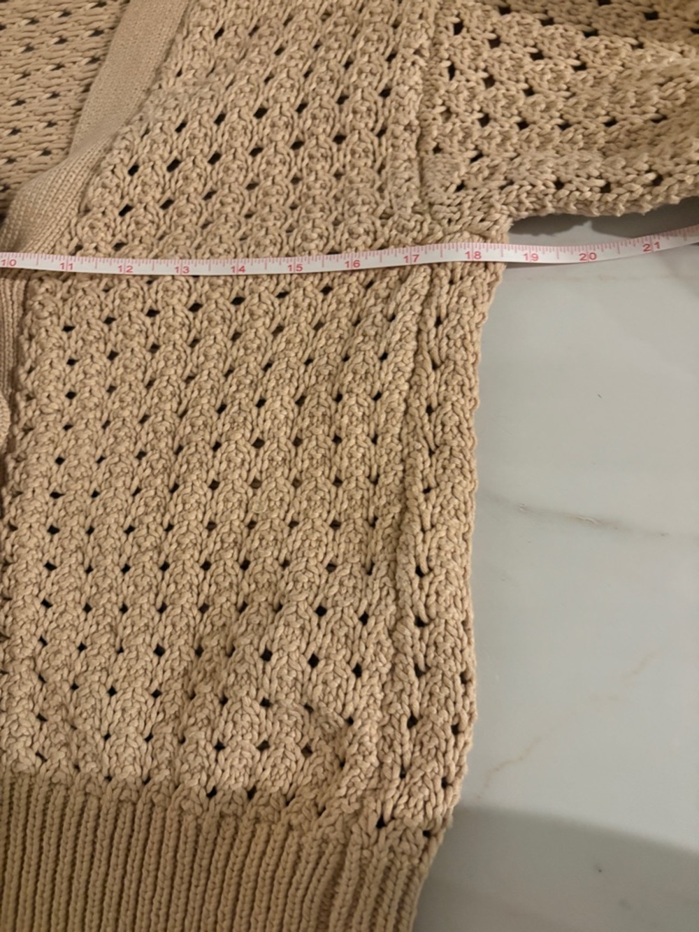 Ann Taylor Weekend Chunky Mesh Stitch V-Neck Light Beige Cardigan Sz Small - Picture 6 of 7